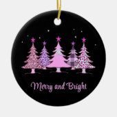 Merry and Bright Pink Xmas Tree Black Ornament (Vorne)