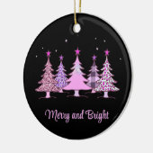 Merry and Bright Pink Xmas Tree Black Ornament (Links)
