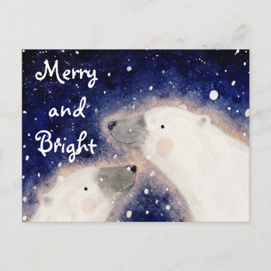 Merry and Bright Polar Bear Feiertagspostkarte (Vorderseite)
