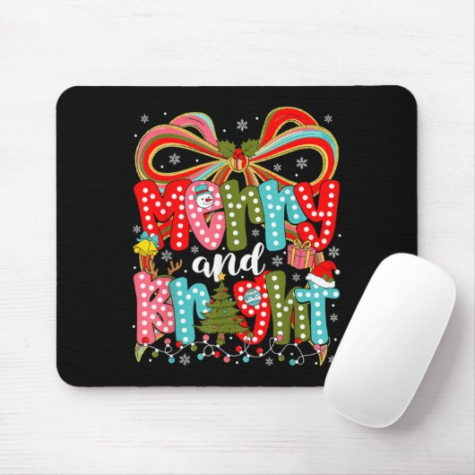Merry And Bright Preppy Coquette Bow Christmas Wom Mousepad (Mit Mouse)