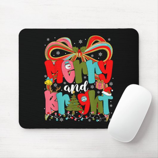 Merry And Bright Preppy Coquette Bow Christmas Wom Mousepad (Mit Mouse)