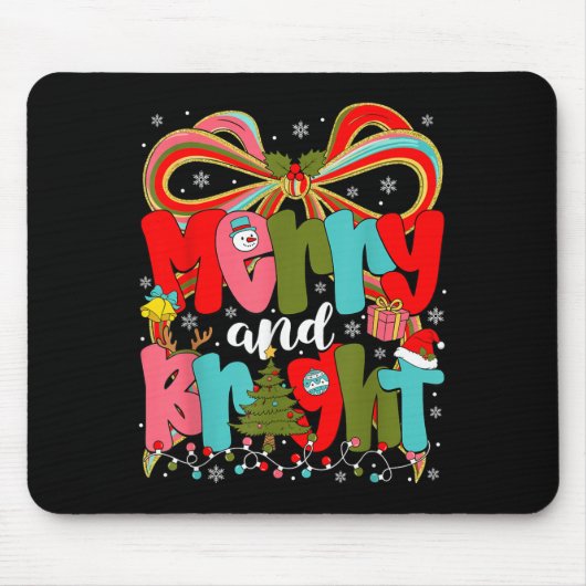 Merry And Bright Preppy Coquette Bow Christmas Wom Mousepad (Vorne)