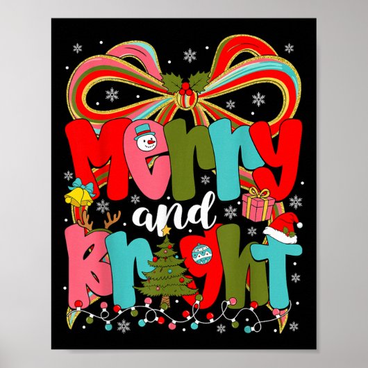 Merry And Bright Preppy Coquette Bow Christmas Wom Poster (Vorne)