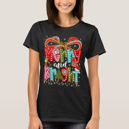 Merry And Bright Preppy Coquette Bow Christmas Wom T-Shirt (Vorderseite)