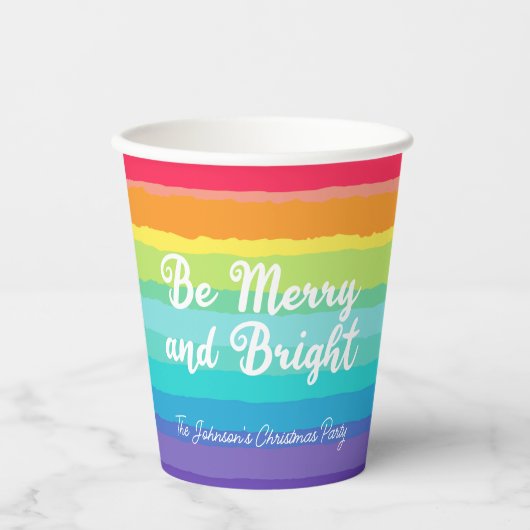 Merry and Bright Rainbow Custom Christmas Party Pappbecher (Vorderseite)