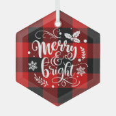 Merry and Bright Red and Black Buffalo Kariert Ornament Aus Glas (Vorderseite)