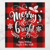 Merry and Bright Red and Black Buffalo Kariert Weinetikett (Einzelnes Label)
