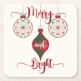 Merry and Bright Red and Green Plaid Ornament Rechteckiger Pappuntersetzer