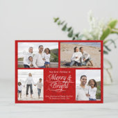 Merry and Bright, Red Damask Feiertagskarte (Stehend Vorderseite)