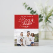 Merry and Bright, Red Damask Feiertagspostkarte (Stehend Vorderseite)