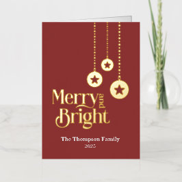 "Merry and Bright" Red Foll Foil Holiday Card