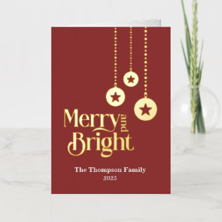 "Merry and Bright" Red Foll Foil Holiday Card