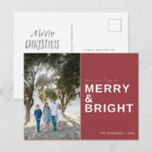 Merry and Bright Red Foto Holiday Postkarte (Vorne/Hinten)
