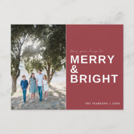 Merry and Bright Red Foto Holiday Postkarte