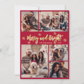 Merry and Bright Red Gold Foto Collage Weihnachten (Vorderseite)