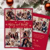 Merry and Bright Red Gold Foto Collage Weihnachten