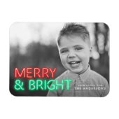 Merry and Bright Red & Green Neon Holiday Foto Magnet (Horizontal)