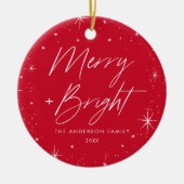Merry and Bright Red Holiday Foto Keramik Ornament (Vorne)