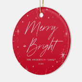 Merry and Bright Red Holiday Foto Keramik Ornament (Links)