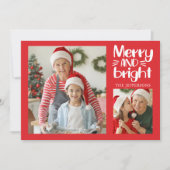 Merry and Bright Red in White Foto Weihnachtskarte Einladung (Vorderseite)
