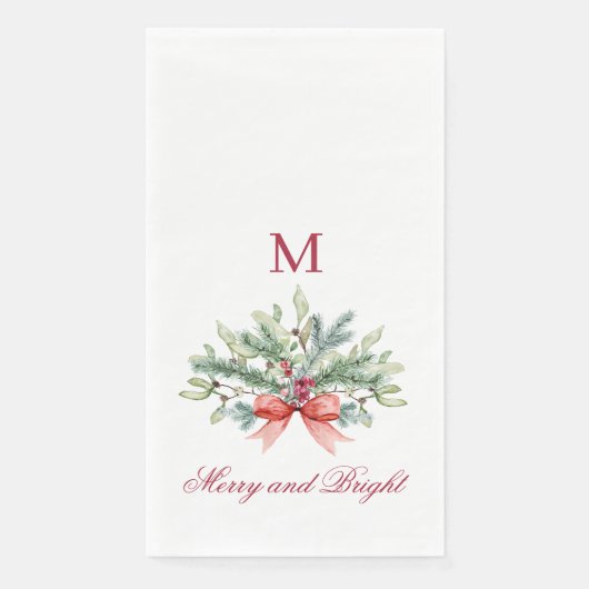 Merry and Bright Red Monogram Greenery Serviette (Vorderseite)