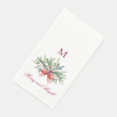 Merry and Bright Red Monogram Greenery Serviette (Ecke)