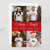 Merry and Bright Red Panel 4 Foto Family Feiertagskarte (Vorne/Hinten)