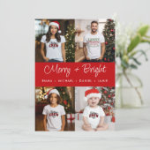Merry and Bright Red Panel 4 Foto Family Feiertagskarte (Stehend Vorderseite)