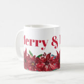 Merry and Bright Red Poinsettia Weihnachten Kaffeetasse (Vorderseite Links)