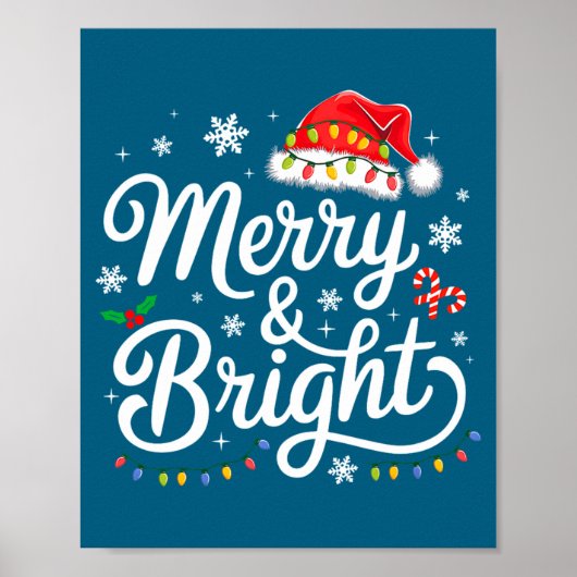 Merry And Bright Red Santa Hat Xmas Lights Holiday Poster (Vorne)