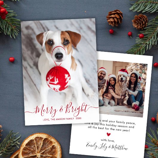 Merry and Bright Red Script 2 Foto Weihnachten