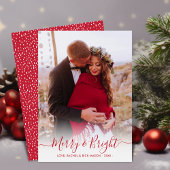 Merry and Bright Red Script Ein Foto Weihnachten