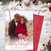Merry and Bright Red Script Ein Foto Weihnachten