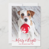 Merry and Bright Red Script Ein Foto Weihnachten (Vorderseite)