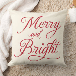 Merry and Bright Red Script Holiday Kissen
