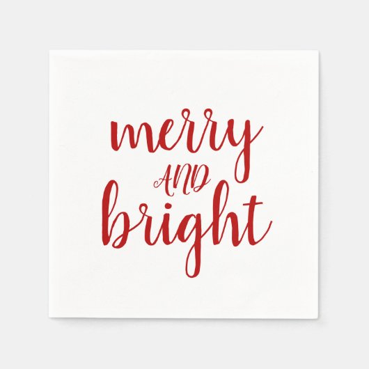 Merry and Bright Red Script Weihnachten Serviette (Vorderseite)