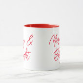 Merry and Bright Red Script Weihnachten Tasse (Zentrum)