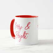 Merry and Bright Red Script Weihnachten Tasse (Vorderseite Links)