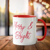 Merry and Bright Red Script Weihnachten Tasse