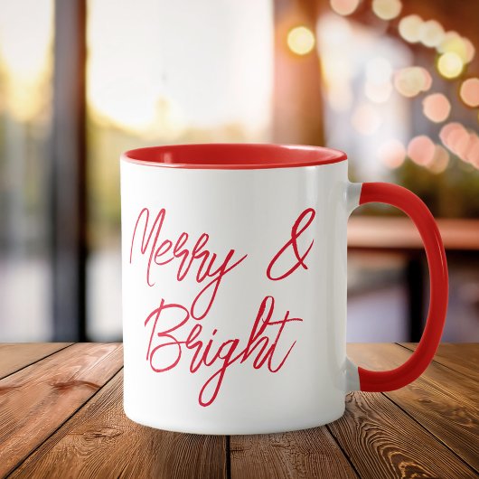 Merry and Bright Red Script Weihnachten Tasse