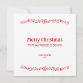Merry and Bright Red Swirl Square Foto Card Dankeskarte (Rückseite)