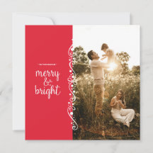 Merry and Bright Red Swirl Square Foto Card