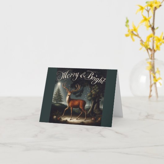 Merry and Bright Reindeer Christmas Karte (Gelbe Blume)