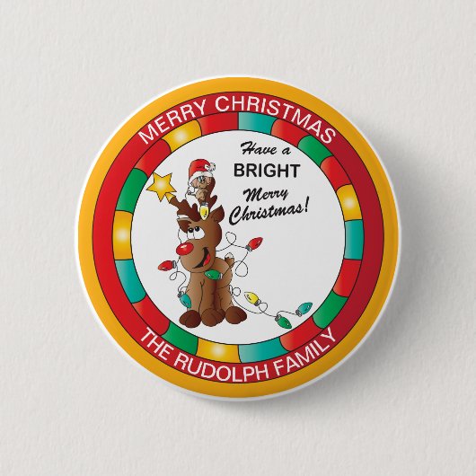 Merry and Bright Rentier and Christmas Mouse Button (Vorderseite)