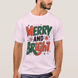 Merry and Bright Retro Christmas Design T-Shirt
