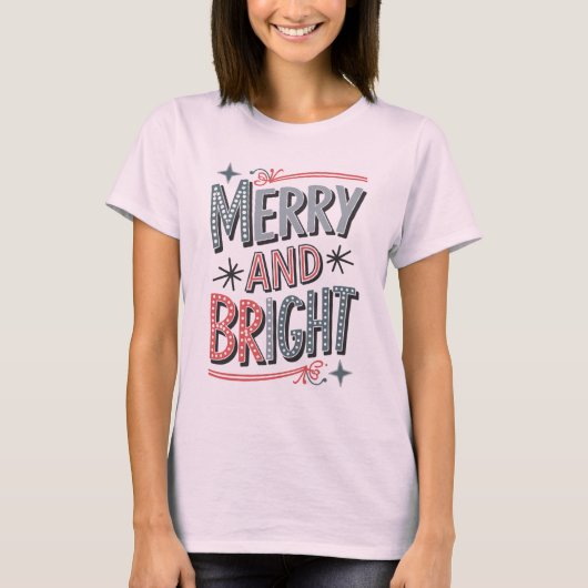 Merry and Bright Retro Christmas Design T-Shirt (Vorderseite)