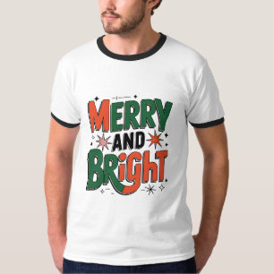 Merry and Bright Retro Christmas Design T-Shirt