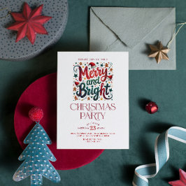 Merry and Bright Retro Typography Party Invite Einladung