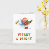 Merry and Bright Robin Karte (Gelbe Blume)