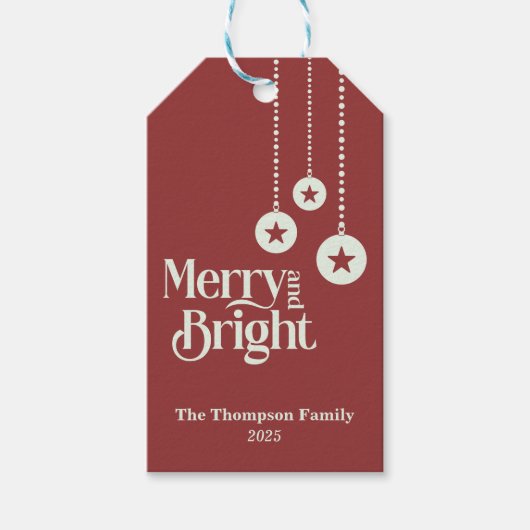 "Merry and Bright" rot Geschenkanhänger (Vorderseite)